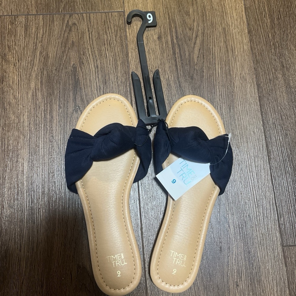 Time and Tru Women's Knot Slide Sandals, Size 9, Navy